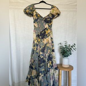 Free people maxi floral dress, puff sleeve patchwork dress